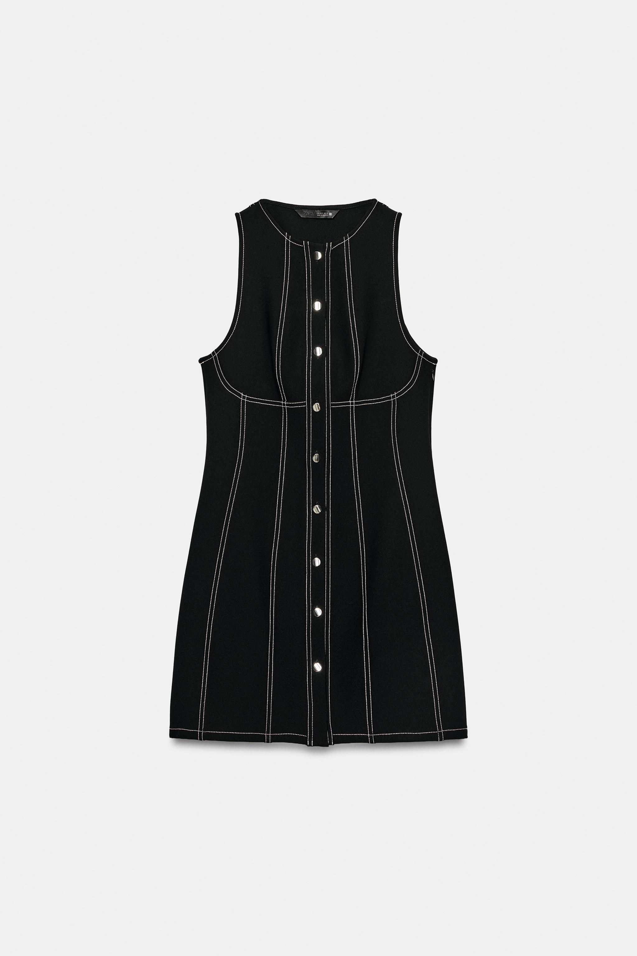 CONTRAST TOPSTITCHED MINI DRESS